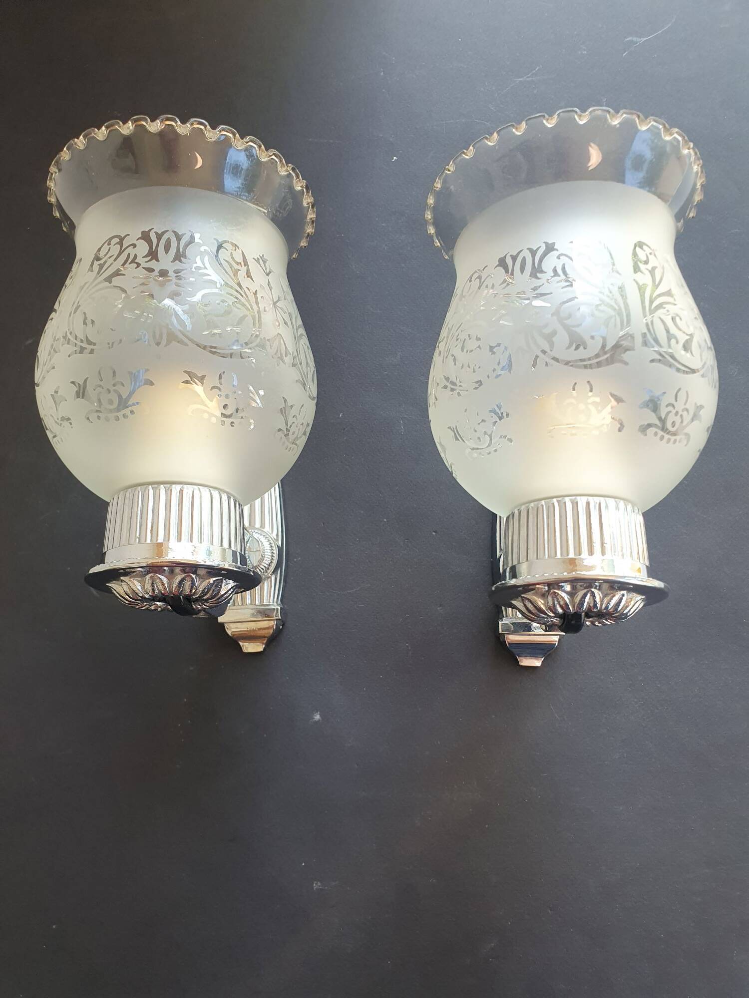 Pair of chrome wall sconces vintage bathroom