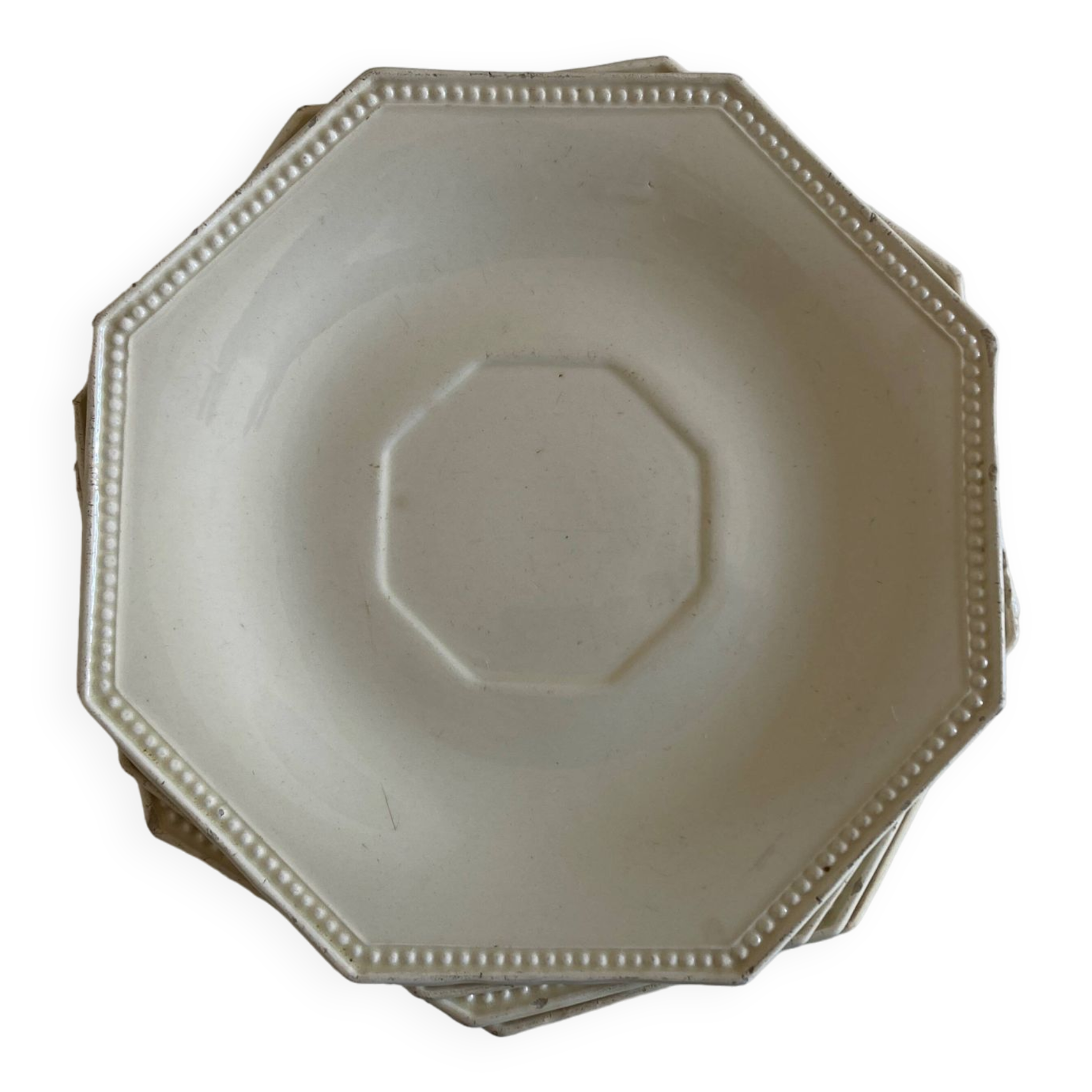 Set de 4 assiettes octogonales perles Creil & Montereau 19e