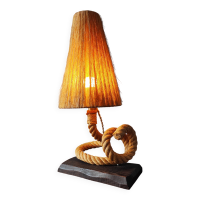 Lampe de table en corde dans le goût d’Audoux & Minet, années 1950