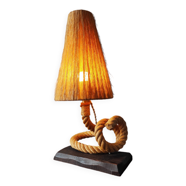 Lampe de table en corde dans le goût d’Audoux & Minet, années 1950