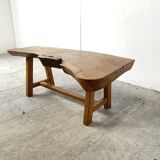 Vintage wooden brutalist coffee table, 1960s