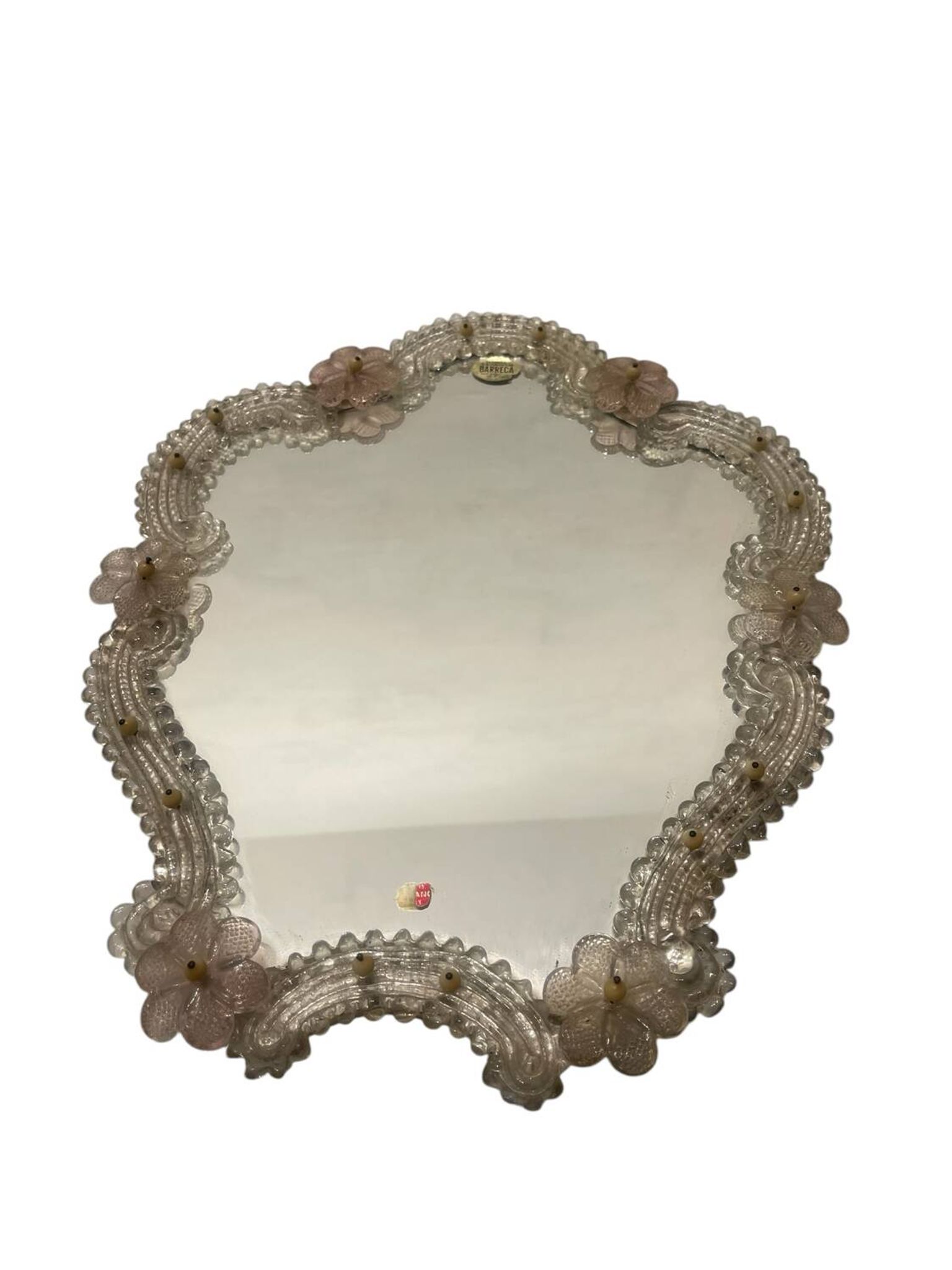 Miroir de table vénitien rose en verre de Murano, années 1960