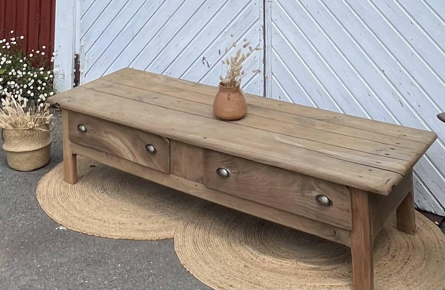 Large antique farmhouse coffee table with a chic country feel