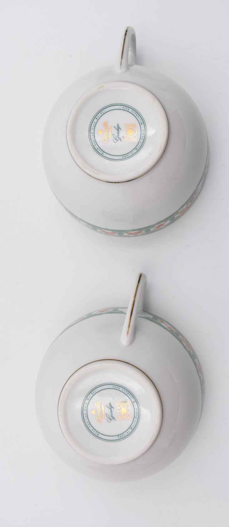 2 cups Christofle Oceana Green Ginkgo porcelain