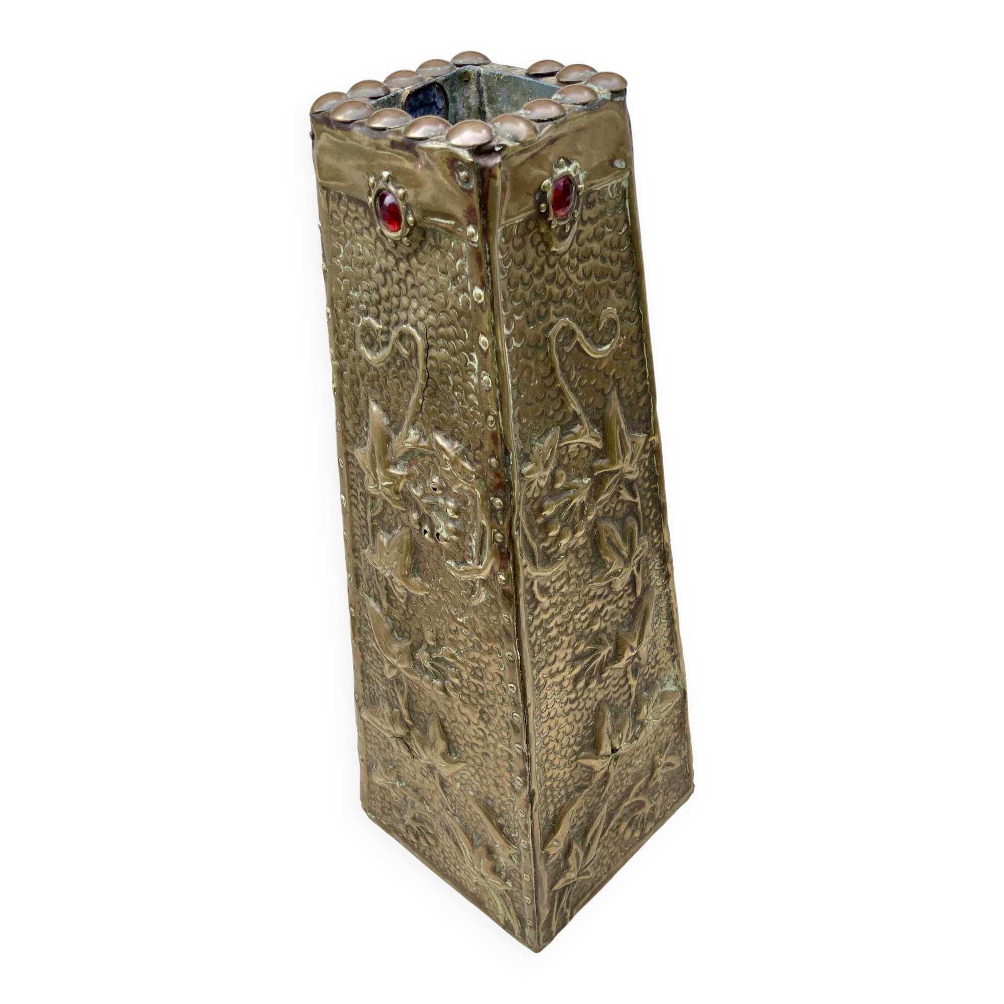 Embossed metal vase by alfred daguet, 1900 art nouveau period