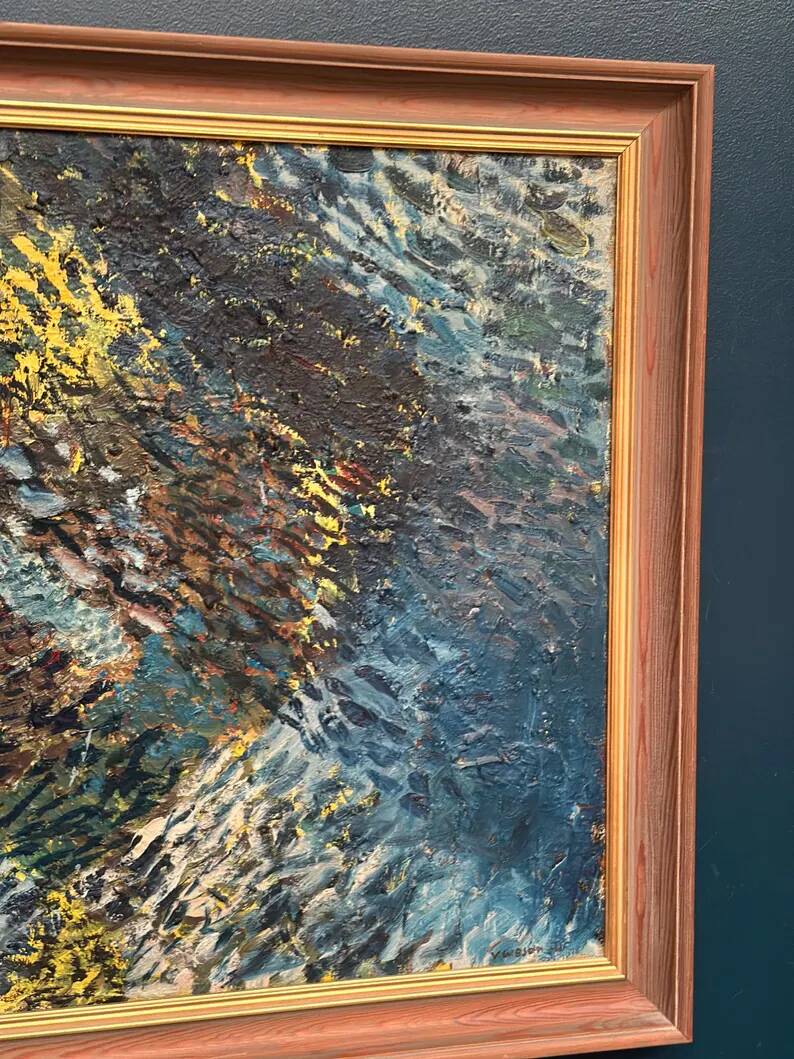 Grande huile sur toile suédoise originale – « Composition » par Valter Gibson