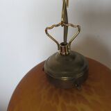 Victorian pendant light in marbled glass, beaded fringes and brass