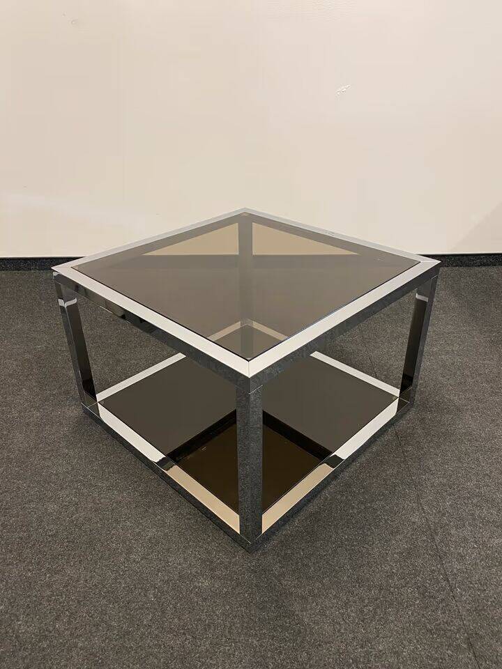 Italian Side Tables - Mid-Century Chrome/Smoked Glass, 1970s