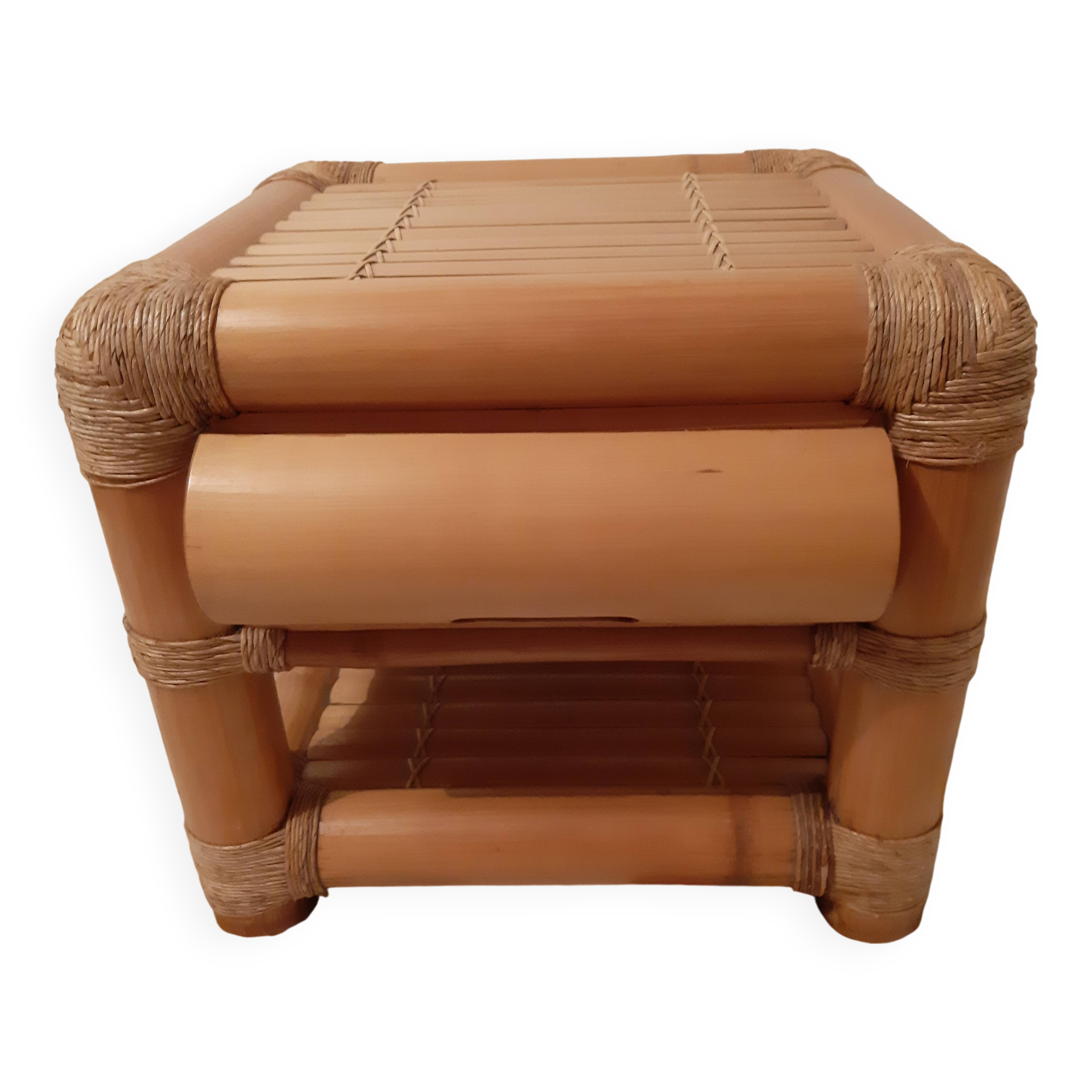 Vintage bamboo bedside table with drawer