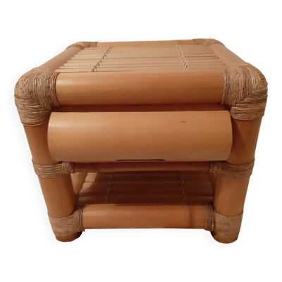 Table de chevet vintage en bambou avec tiroir