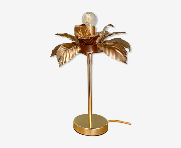 Lampe à poser fleur en métal doré