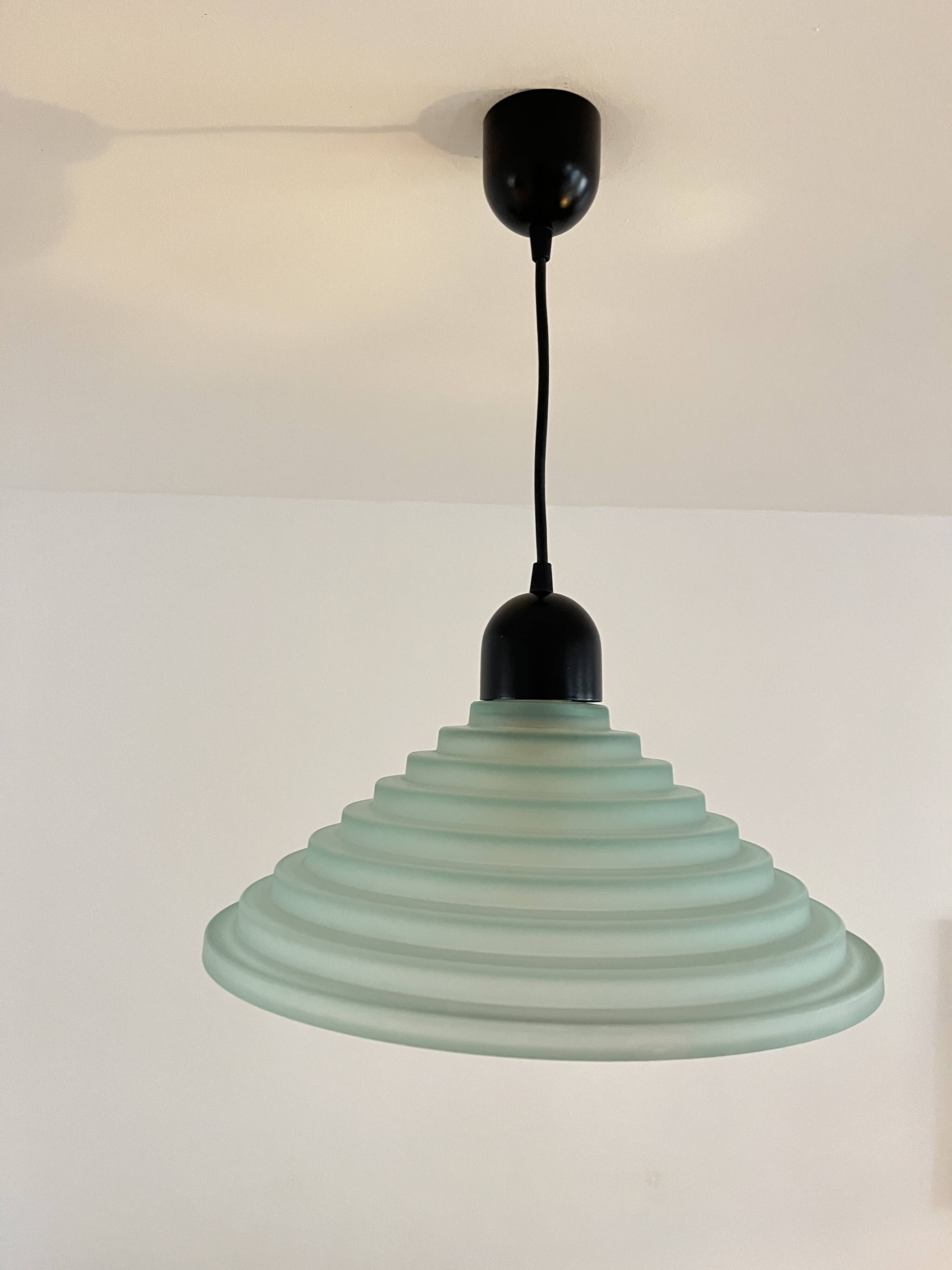 Vintage Aqua Green Honeycomb Glass Ceiling Lamp, 1980s Postmodern lamp