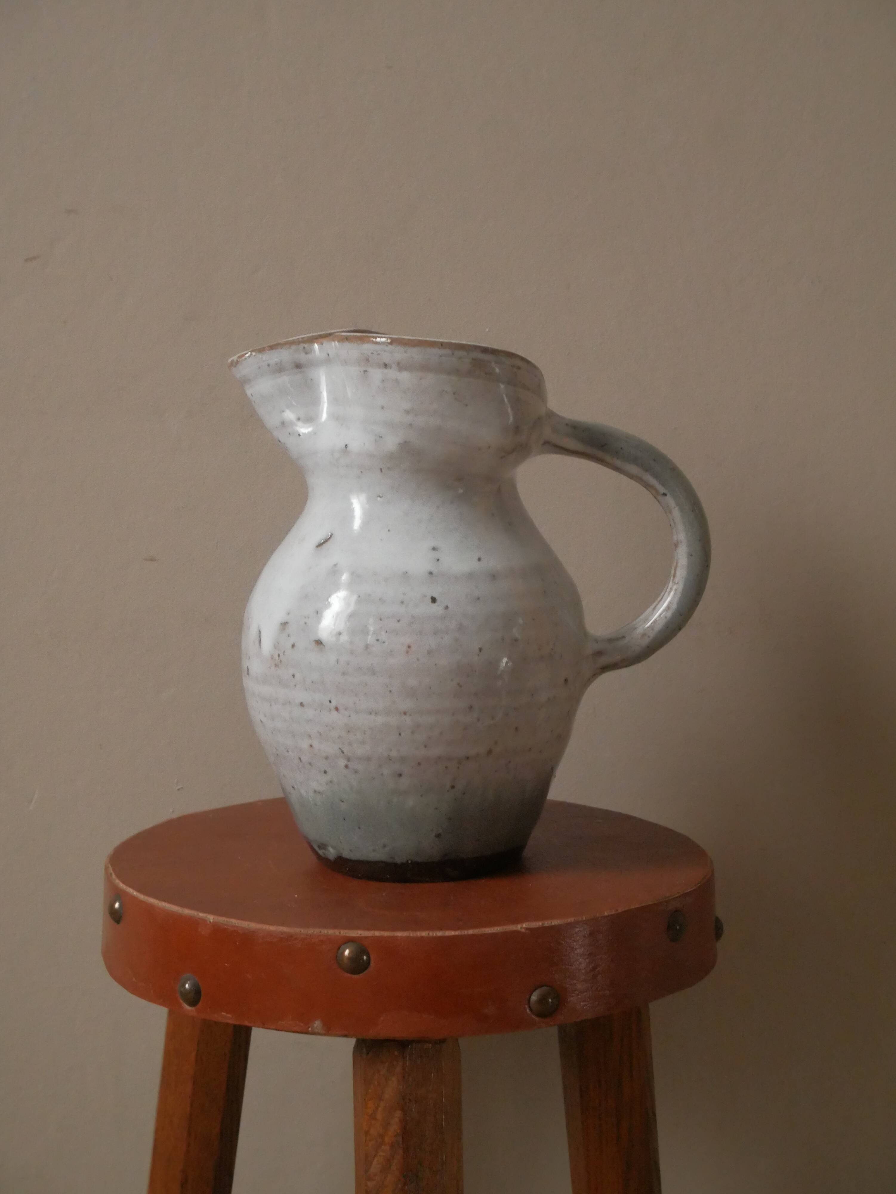 Ceramic pitcher handmade pottery vase with handle Scandinavian country decoration handmade