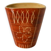 Vase en céramique beige et marron à motifs, numéroté 1970