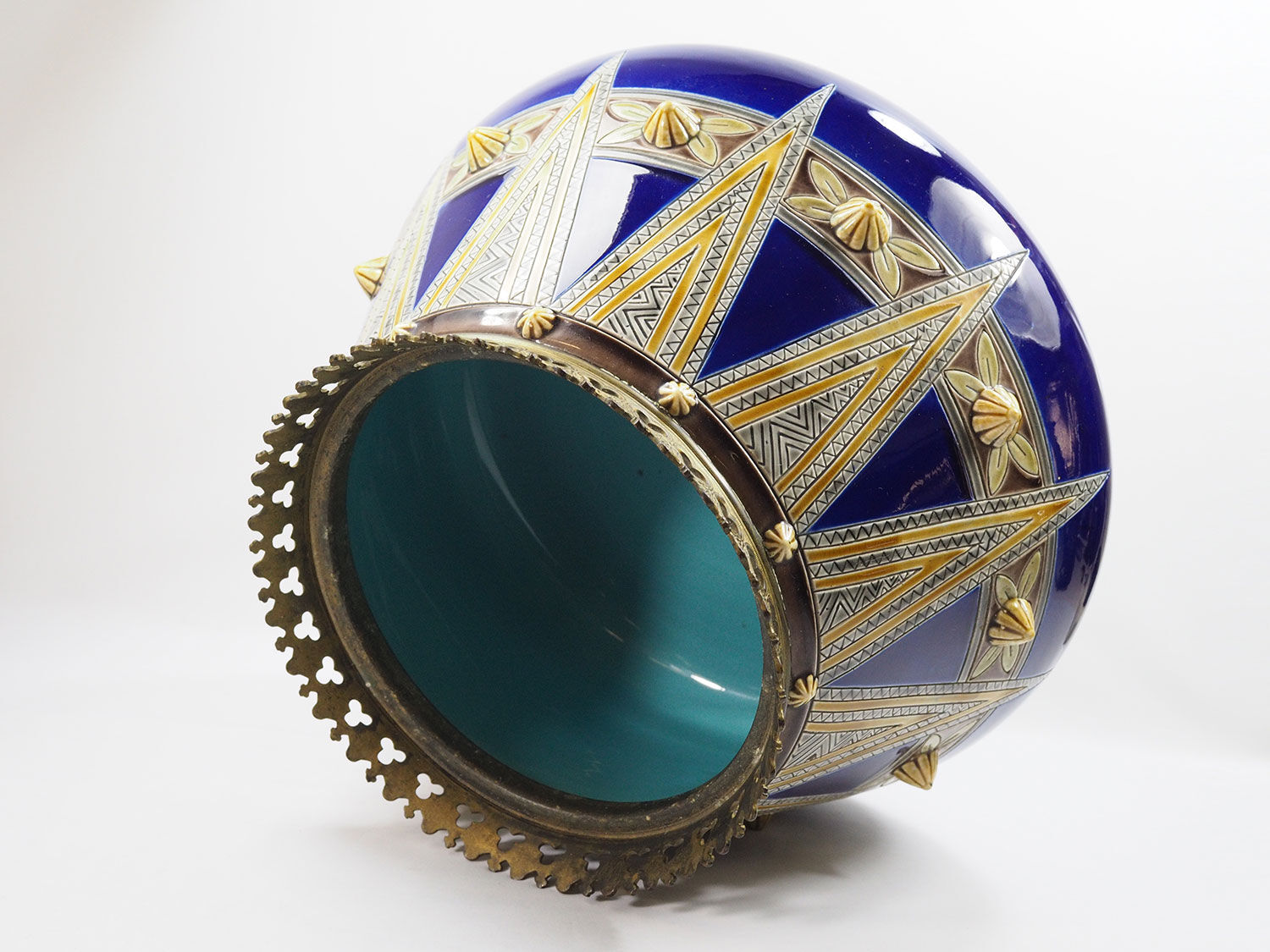 Antique Sarreguemines Majolica and bronze planter-19th century