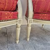 Pair of Louis XVI style bergère armchairs, antique.