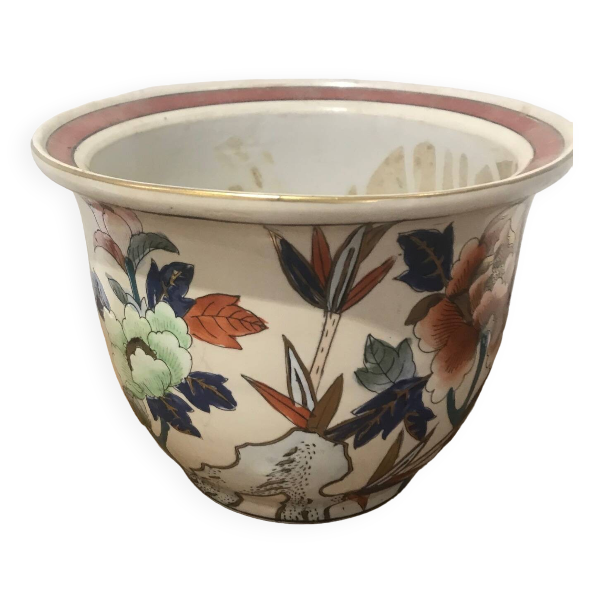 Vase/Cachepot in thick hand-painted ceramic (floral patterns)