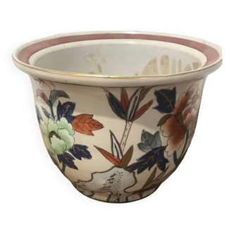 Vase/Cachepot in thick hand-painted ceramic (floral patterns)