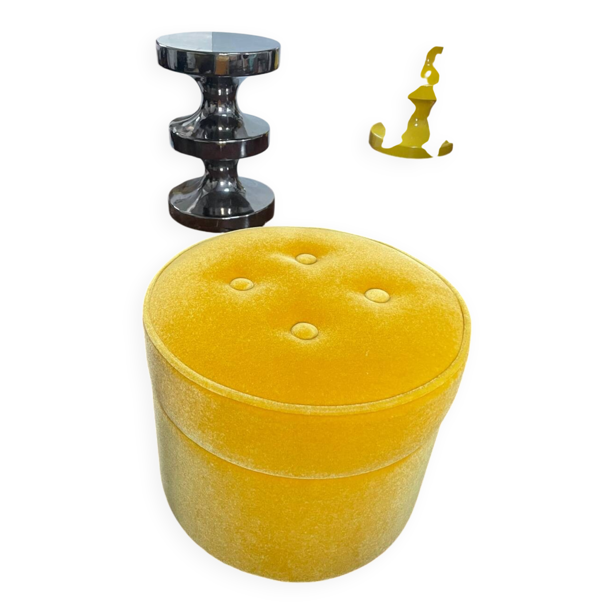 India Mahdavi velvet pouffe stool