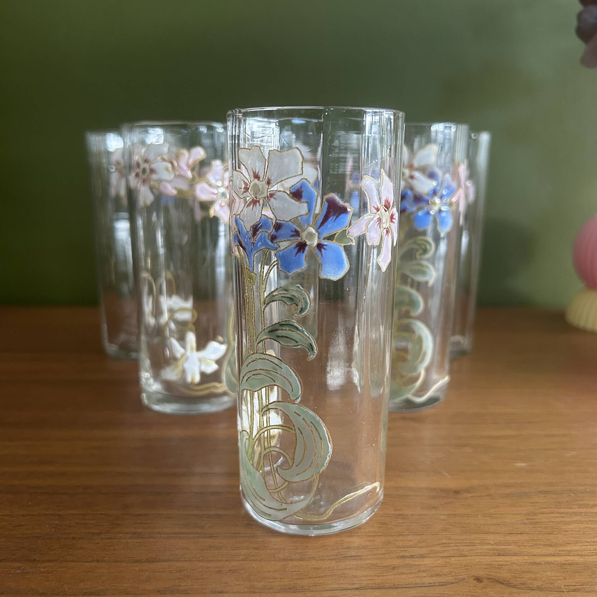 Set of carafe and 6 Legras glasses