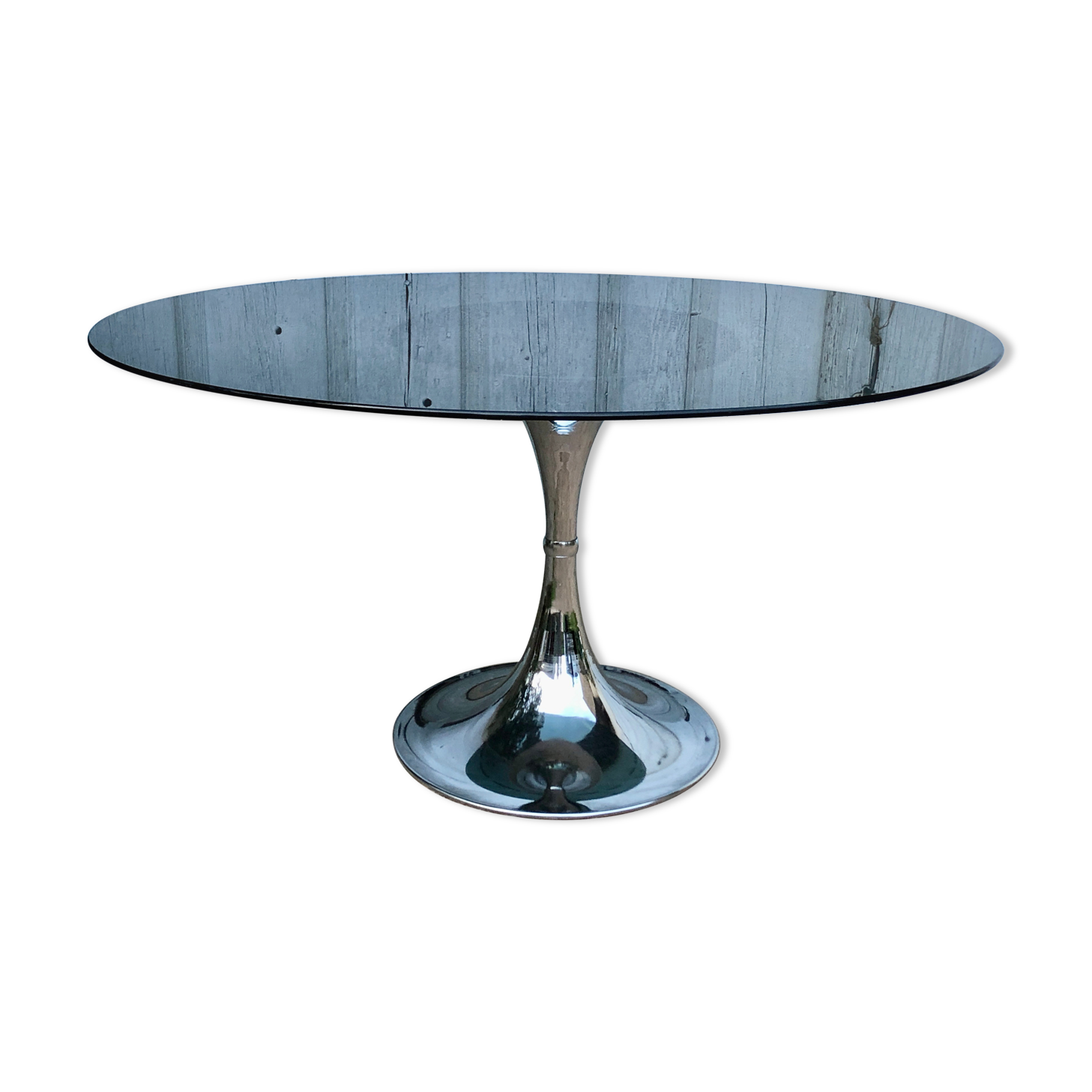 Tulip table oval glass and chrome 1970