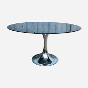 Tulip table oval glass and chrome 1970