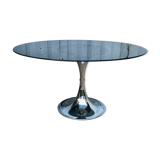 Table tulipe ovale verre et chrome 1970