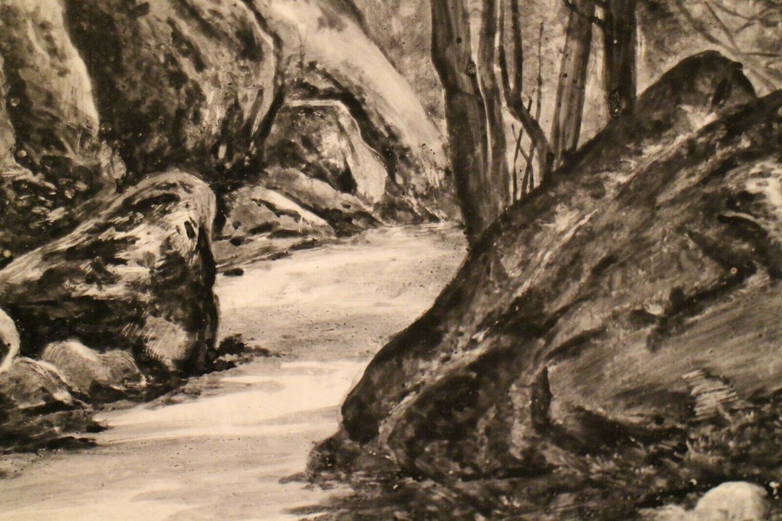 Important earthenware dish Creil Montereau forest Fontainebleau signed Gauthier 1886