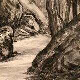 Important earthenware dish Creil Montereau forest Fontainebleau signed Gauthier 1886