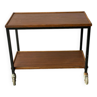 Desserte vintage bois et métal sur roulettes double plateau