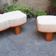 Three-Seater Benches in Sinuous Light Wood and Dedar Fabric, 2000s, Set of 2
