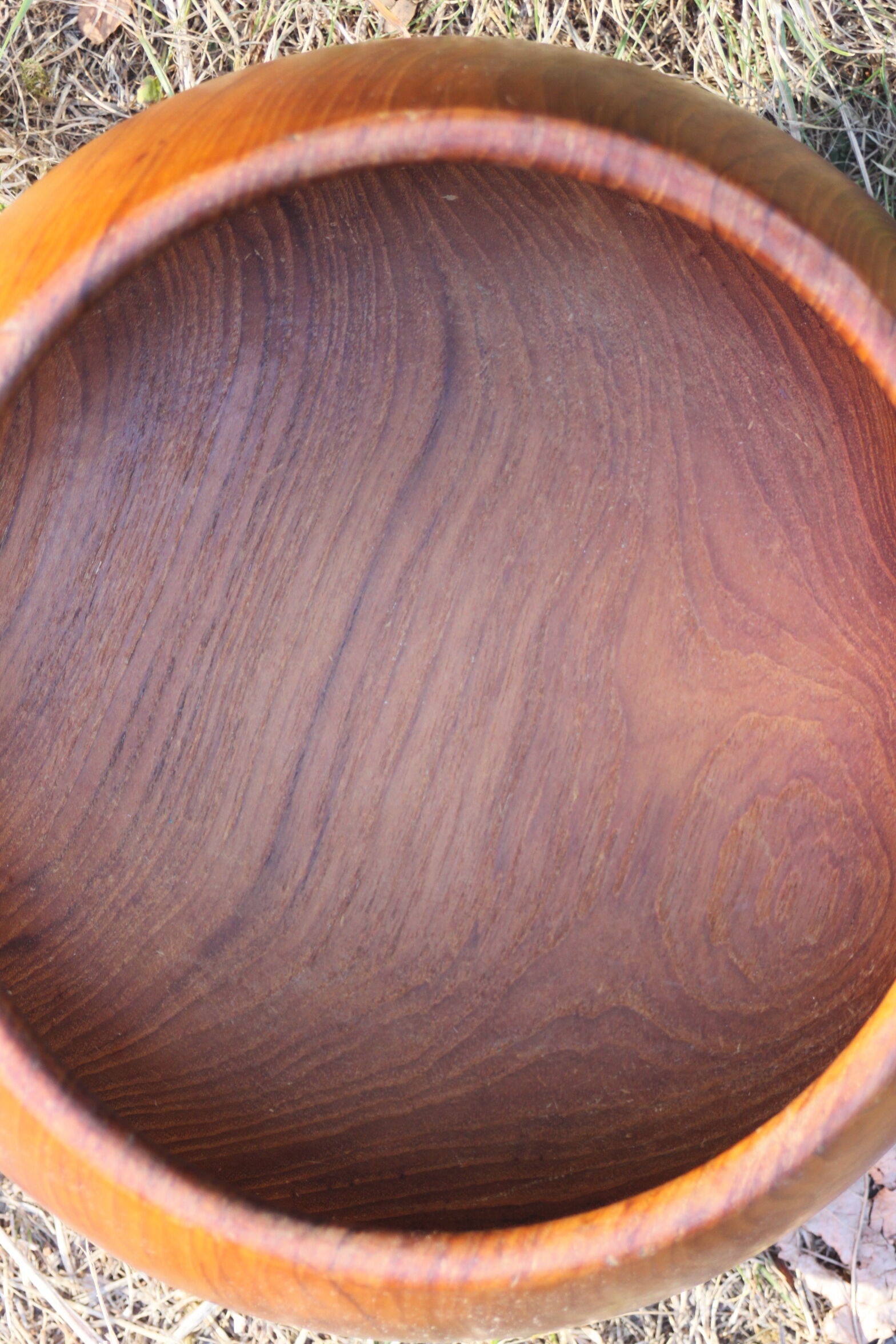 Teak wooden salad bowl and serving spoons, 1970s