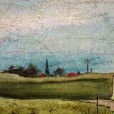 Antique landscape painting / framed oil painting of countryside landscape.