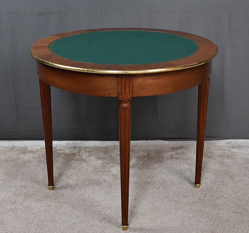Table à jeux demi-lune en acajou, style Louis XVI – début XXe