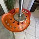 Orange tractor stool, pivoting adjustable mower, Fermigier Mirima 70.