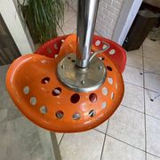 Orange tractor stool, pivoting adjustable mower, Fermigier Mirima 70.