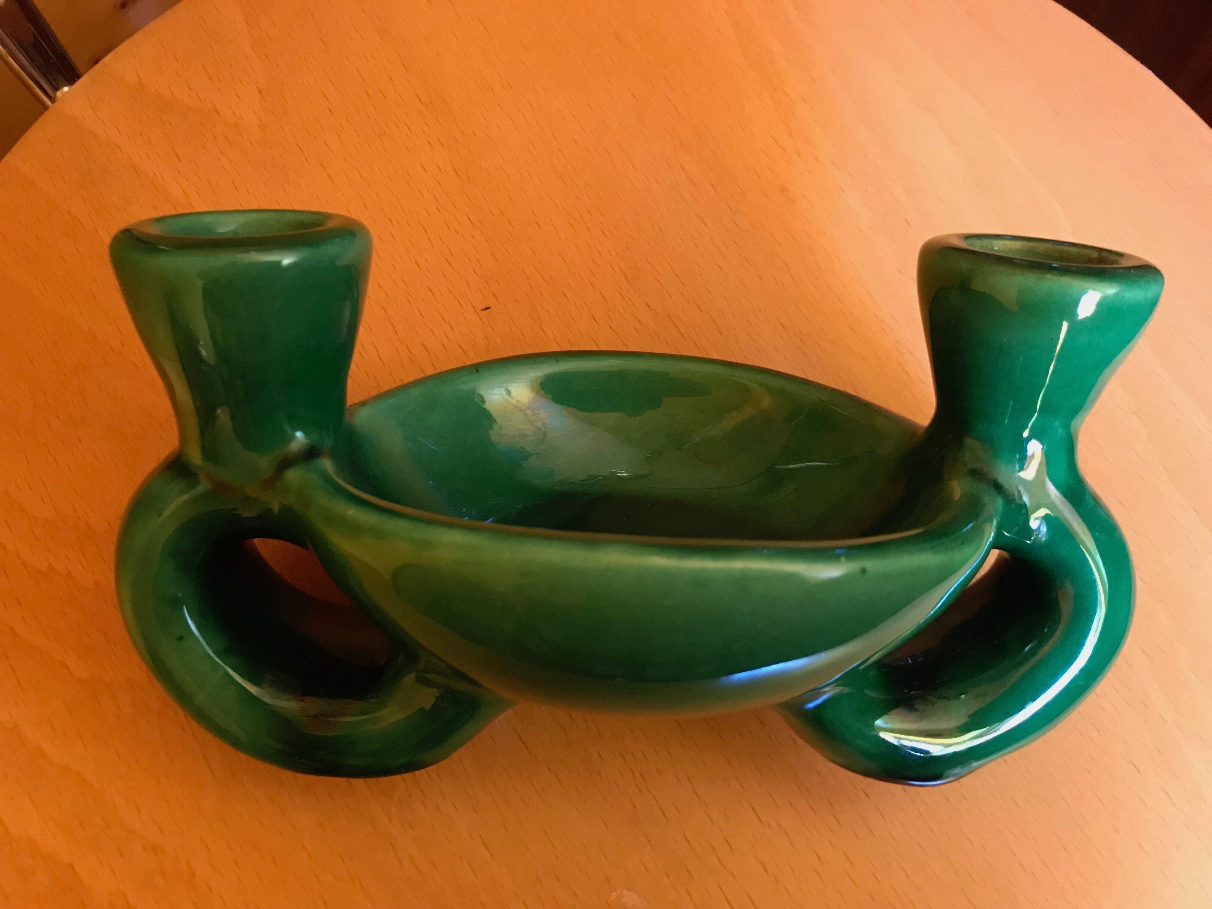 Green ceramic candlestick