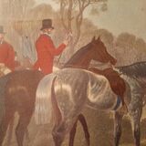Engraving hunting scene in court