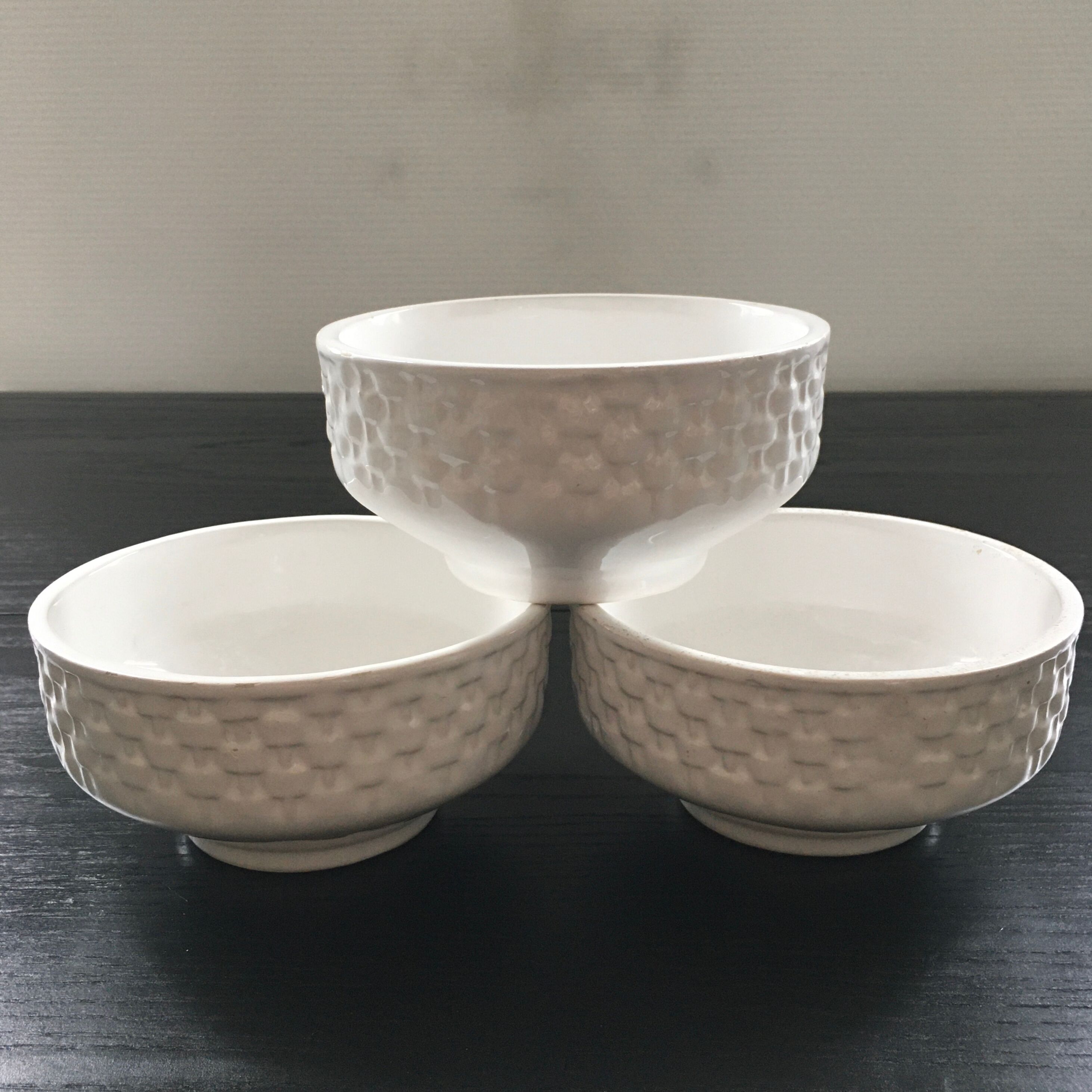 Set of 3 white slip bowls