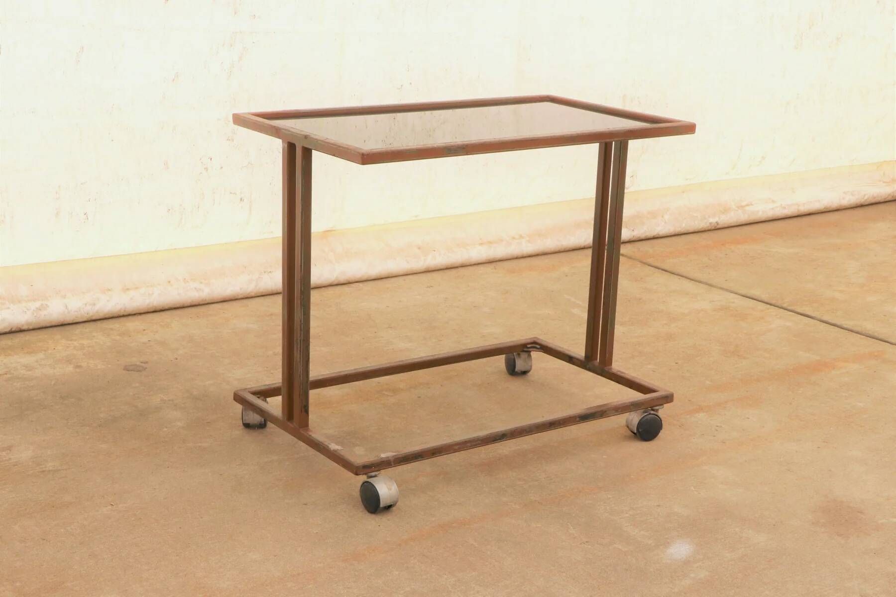 Czechoslovak vintage serving trolley on wheels, mid-century bar cart, 1970s