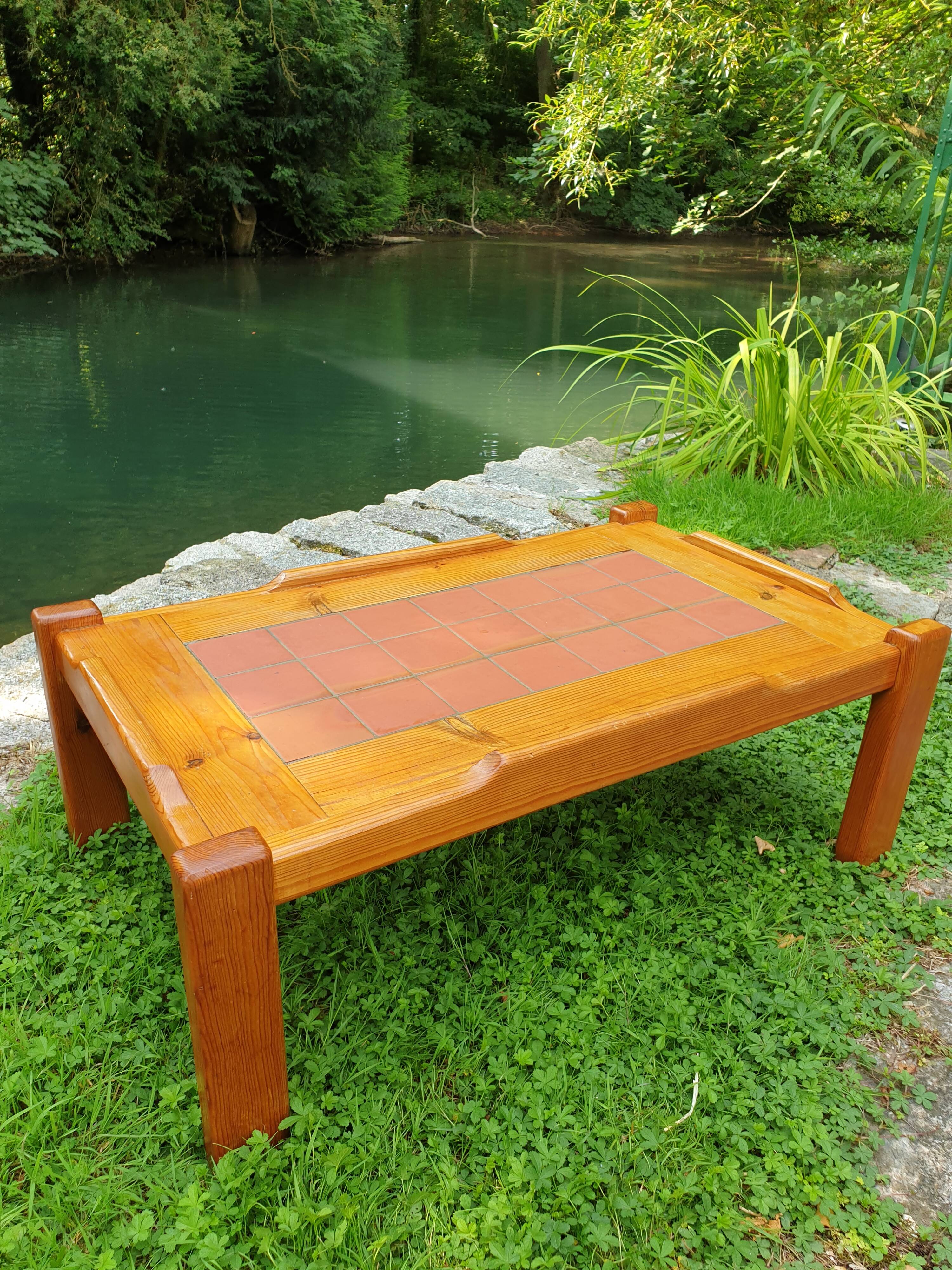 Pine and ceramic coffee table 1980