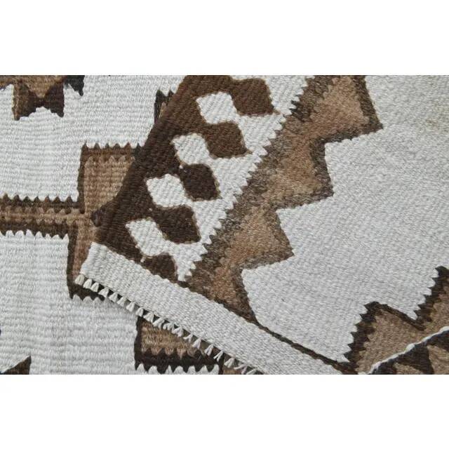 Tapis couloir vintage en laine et coton turc noué à la main blanc 90x307