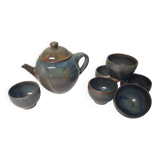 Teapot + 6 ceramic cups signed LC (Signature to be identified)