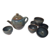 Teapot + 6 ceramic cups signed LC (Signature to be identified)