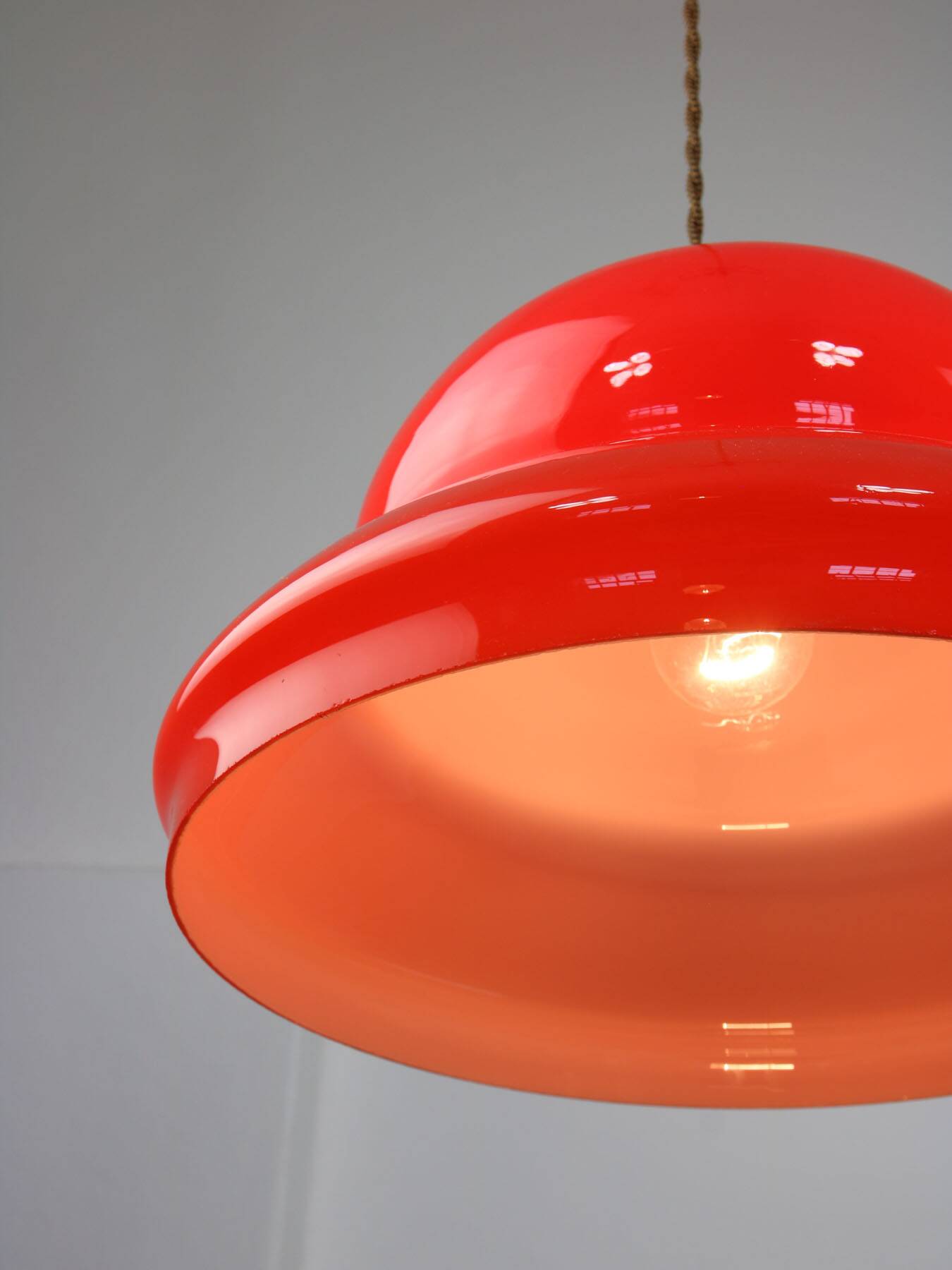 Mid-century italian red glass & brass pendant lamp