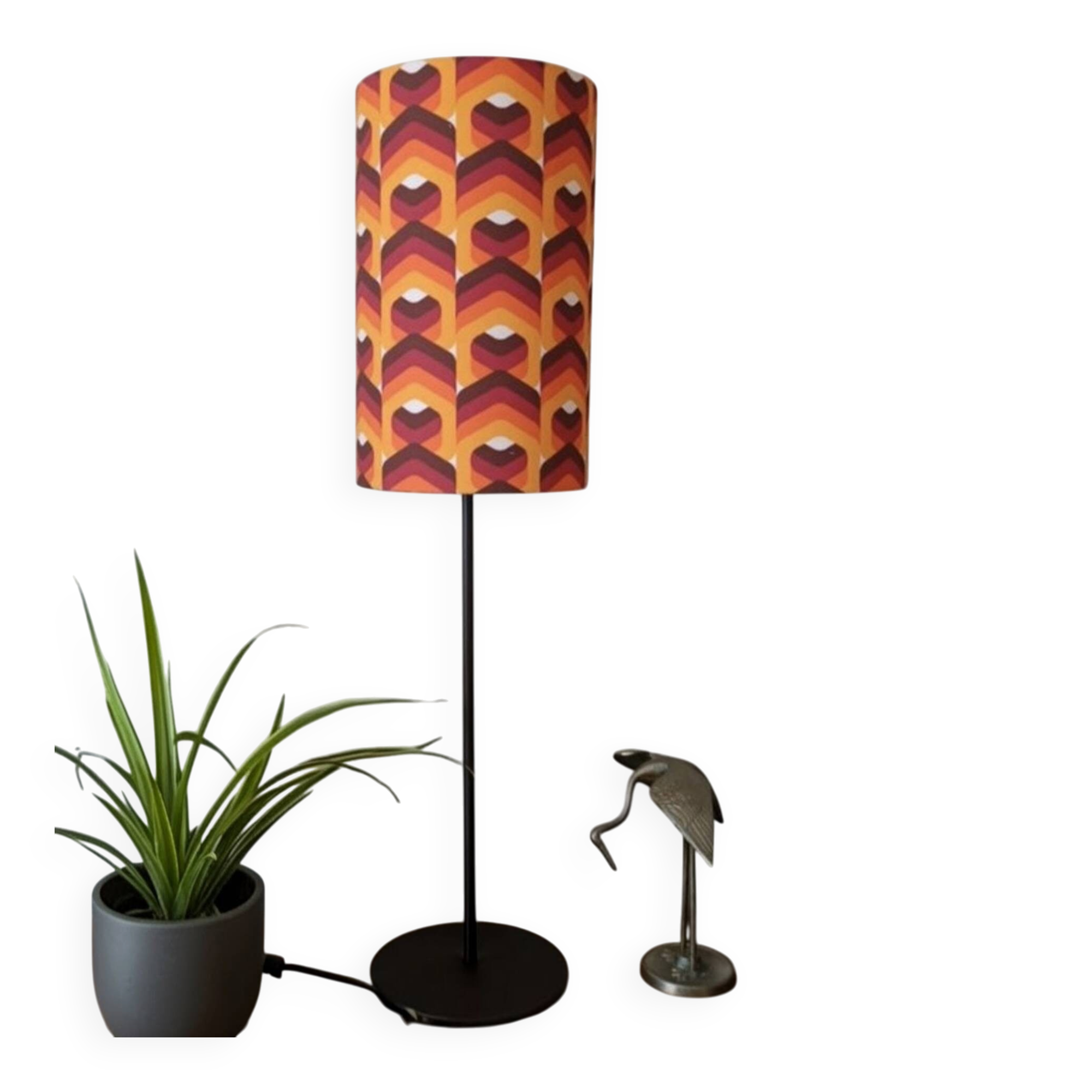 table lamp metal | geometric printed lampshade seventies style