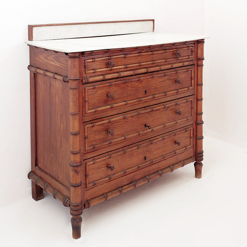 Bamboo-style commode with marble top - Late 19th century