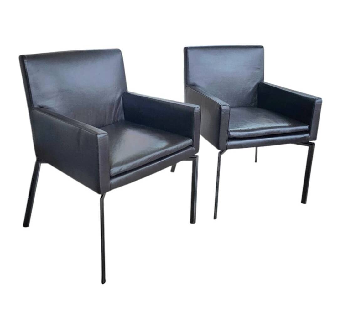 Pair manet minotti arm chairs 2004 / dark brown leather / chrome