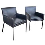 Pair manet minotti arm chairs 2004 / dark brown leather / chrome