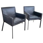Paire de fauteuils Manet Minotti 2004 / cuir marron foncé / chrome